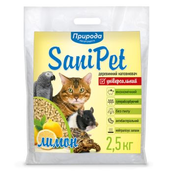 Древесный наполнитель для кошачьего туалета Природа SaniPet Универсальный Лимон, 2,5 кг