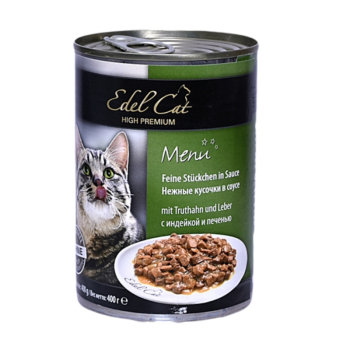 Влажный корм для кошек Edel Cat Нежные кусочки в соусе с индейкой и печенью 400 г