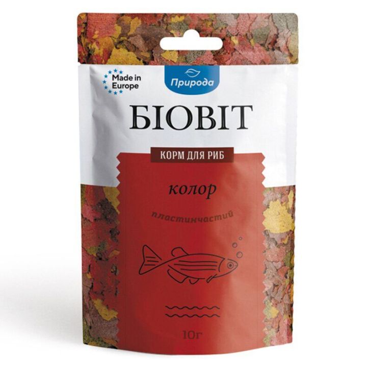 Сухой корм для аквариумных рыб Природа в хлопьях Биовит «Колор» 10 г (для всех аквариумных рыб)