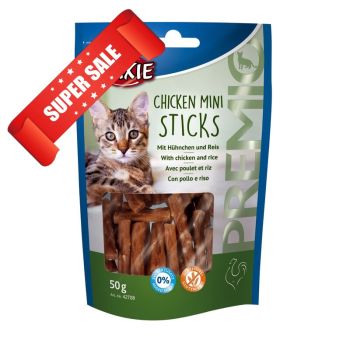 Лакомство для кошек Trixie Premio Chicken Mini Sticks (курица и рис), 50 г Акция