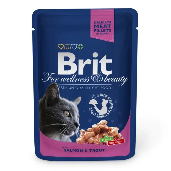 Корм для котов Brit Premium Salmon & Trout pouch 100 г лосось и форель Акция