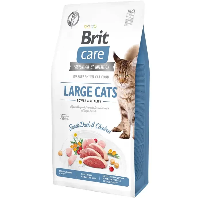 Корм для кошек крупных пород Brit Care Cat GF Large cats Power & Vitality 7 кг (курица и утка) Брит Акция