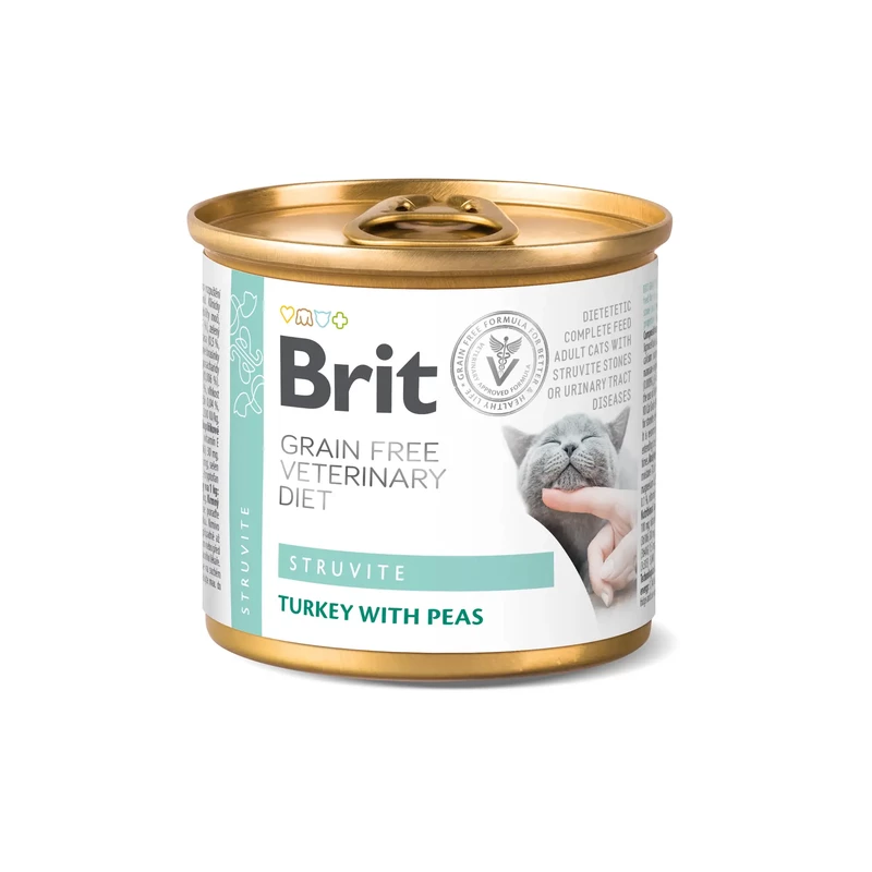 Влажный корм для котов при лечении мочекаменной болезни Brit VetDiets Struvite 200 г (индейка и горох) Брит Акция