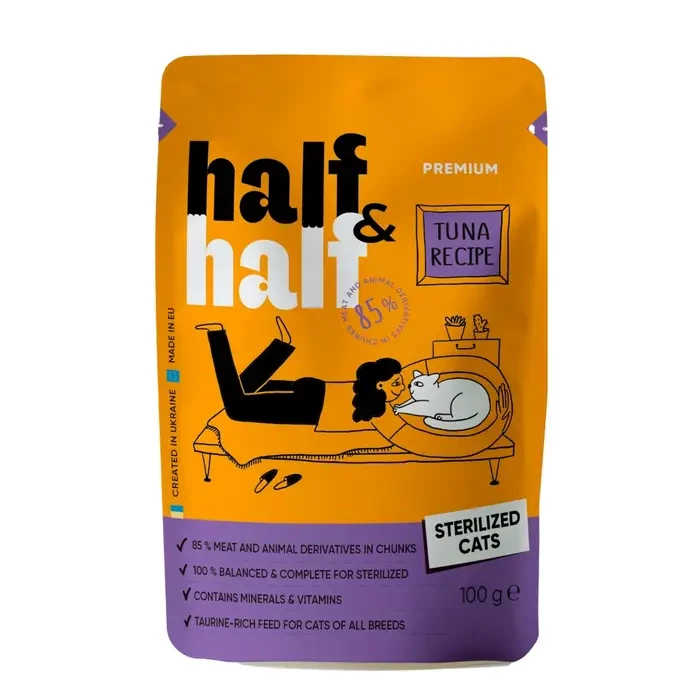 Влажный корм для кошек Half&Half Sterilized pouch 100 г Халф энд Халф Тунец Half & Half Акция